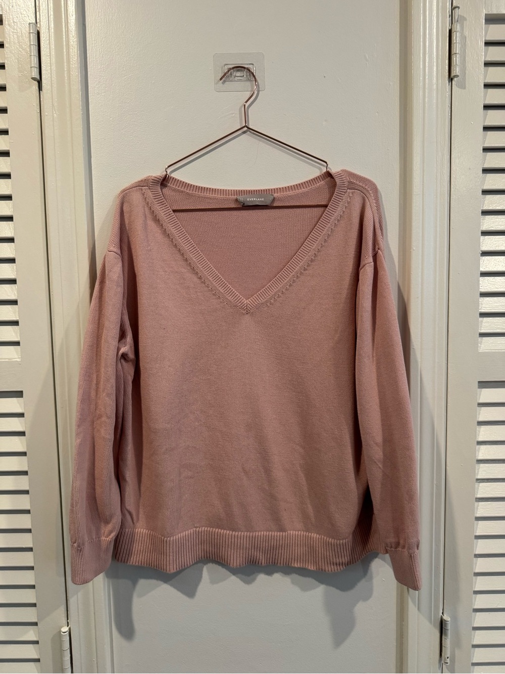 Everlane Pink V-Neck Cotton Sweater L